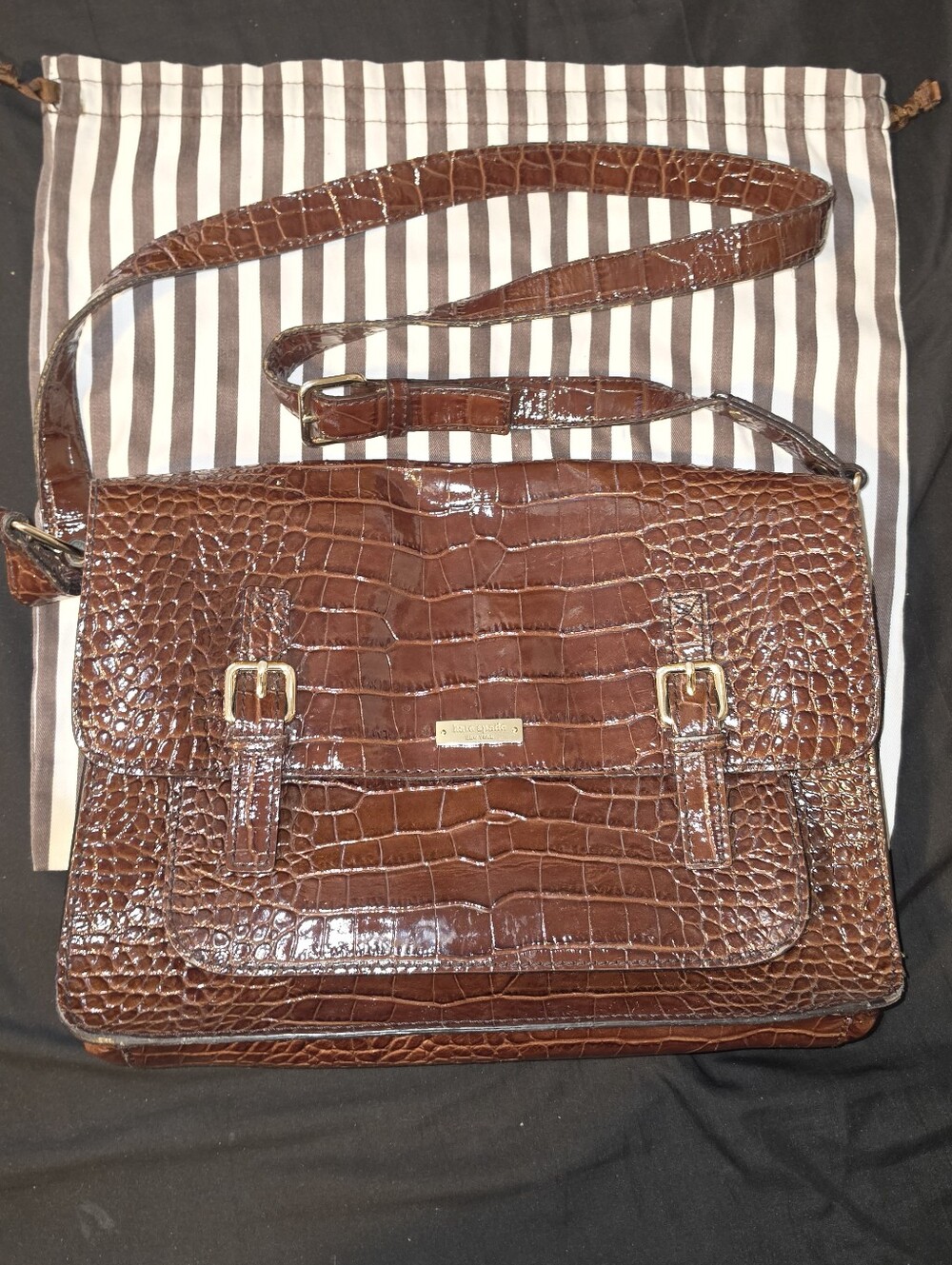 Kate Spade Brown Croc-Embossed Leather Crossbody Bag